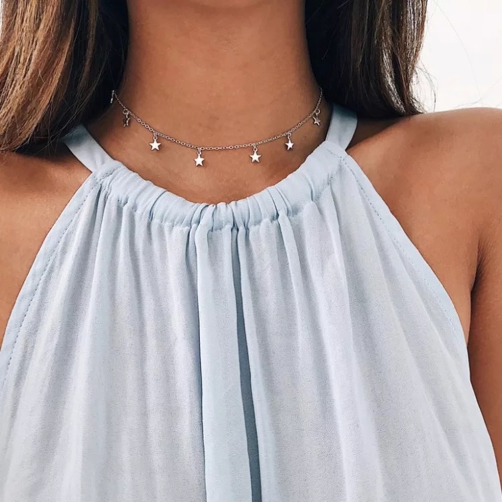 Trendy “Star Spangled” Minimal Choker BohoNecklace - Picture 4 of 9